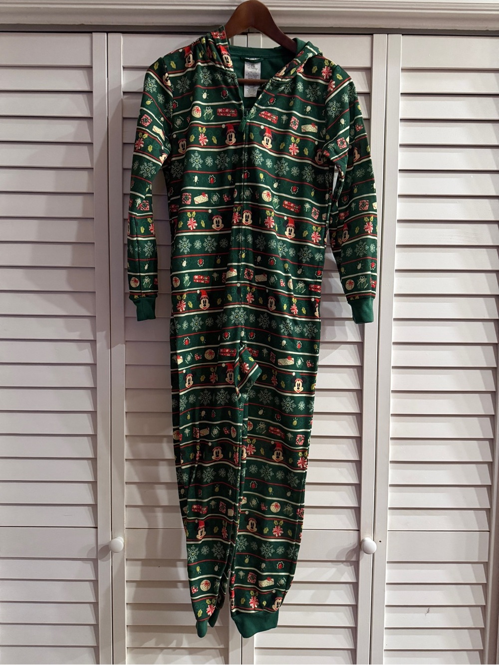 Disney Holiday Mickey and Minnie One-Piece Hooded Pajamas - Kids Size 11/12 - Picture 2 of 7